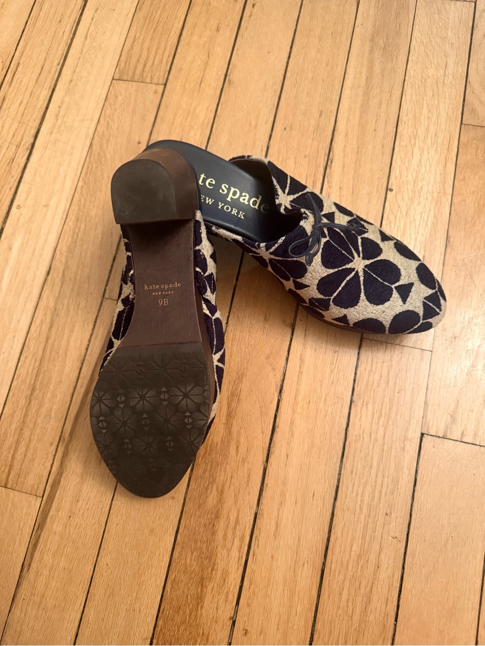 kate spade Navy and Cream Floral Embroidered Mules - Picture 4 of 5